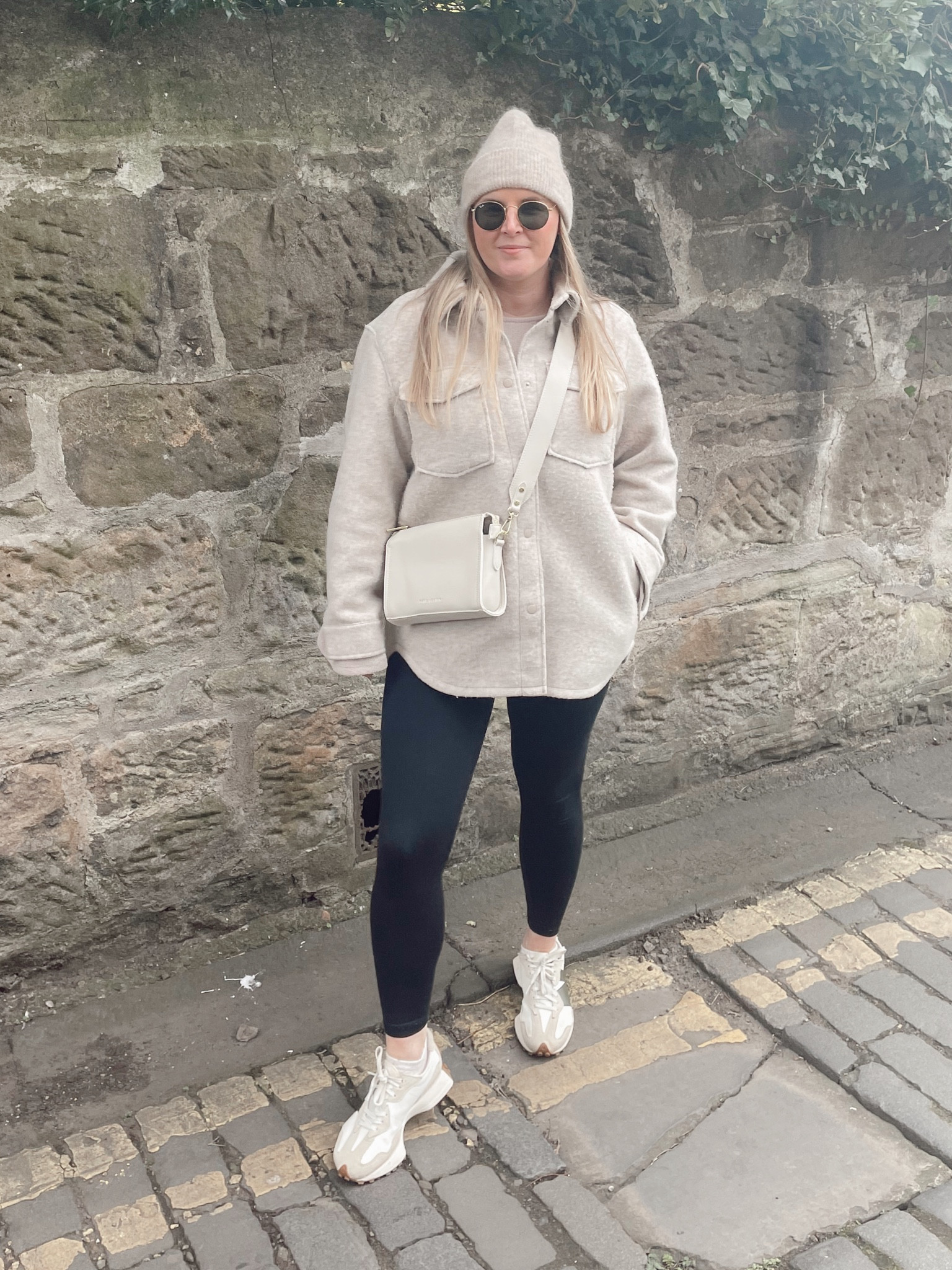 Casual Sunday neutral outfit! Sweaty Betty black leggings and trainers with shacket 

#LTKunder50 #LTKSeasonal #LTKeurope