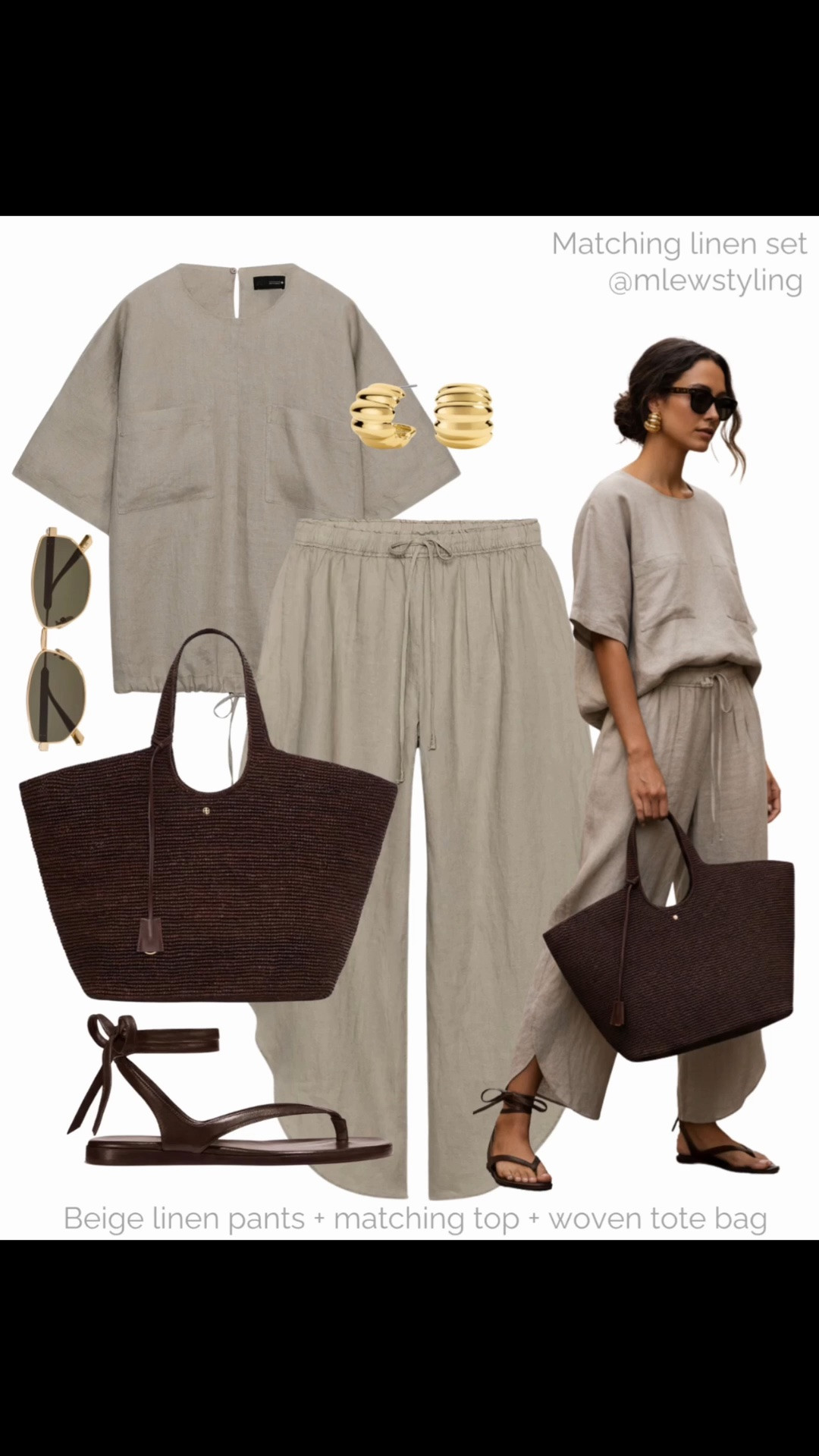 Zara matching linen set ✨

Tags: neutral summer outfit, vented linen pants, beige linen top, anine bing woven tote bag, Margaux leather sandals, gold hoop earrings, travel outfit

#LTKsummer #LTKshoes #LTKstyletip