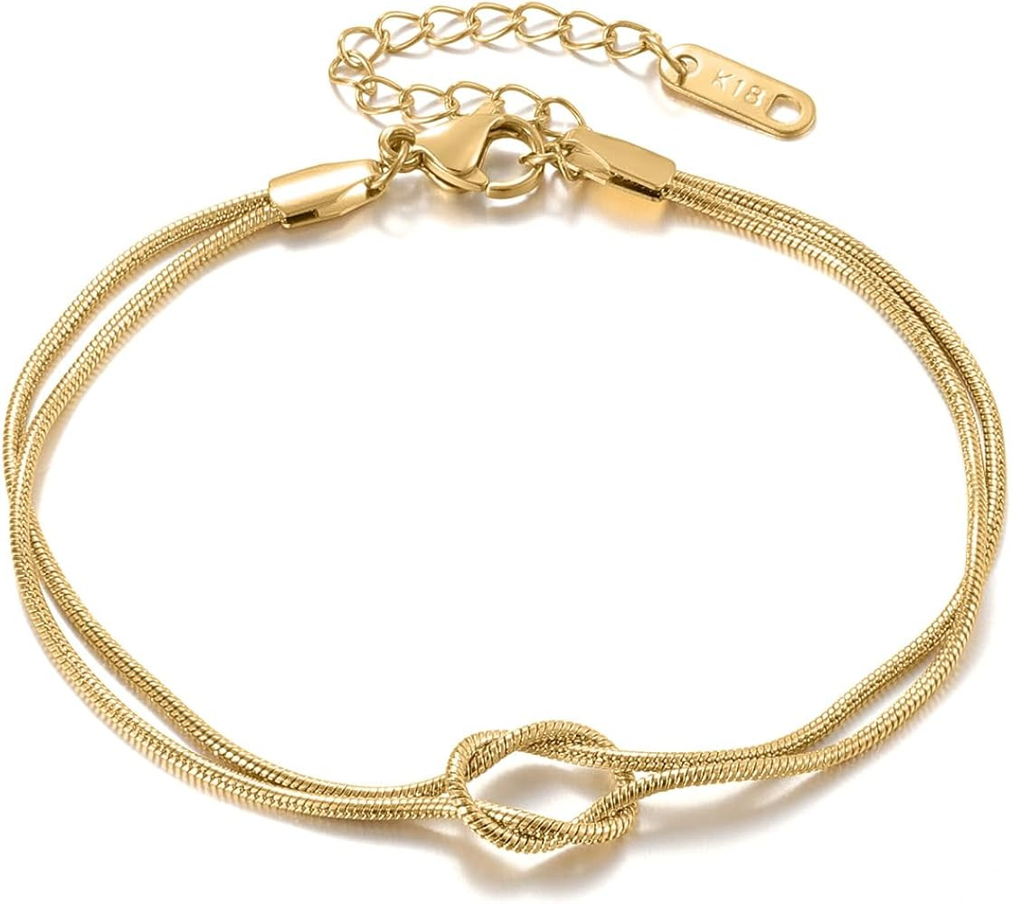 Qitian Gold Bracelets 18K Gold Plated Love Knot Bracelet Snake Chain Infinity Bracelet Adjustable... | Amazon (US)
