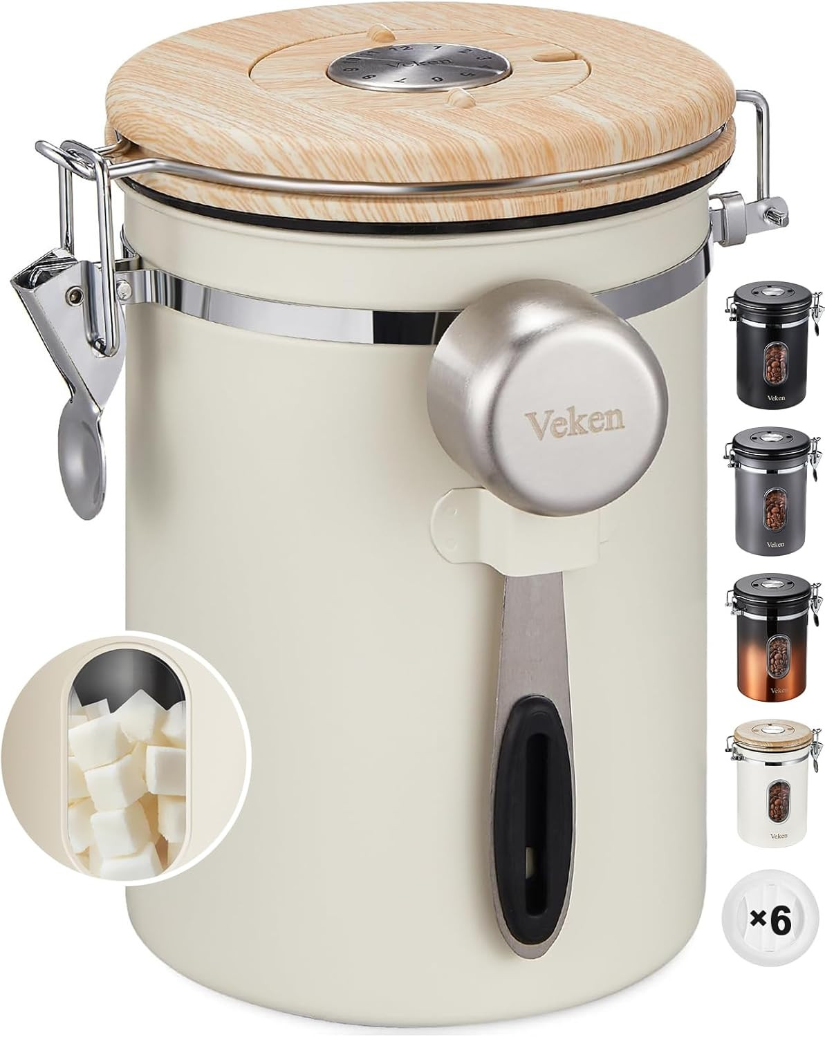 Veken Coffee Sugar Canister with Window, Coffee Lover Gift Set,Airtight Stainless Steel Kitchen F... | Amazon (US)