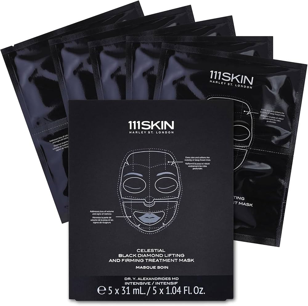 111SKIN Celestial Black Diamond Lifting and Firming Treatment Mask - Anti-Aging - Tone, Tighten, Retexturize Complexion - Fragrance Free - Set of 5 (2.5 oz each) - Face Mask | Amazon (US)