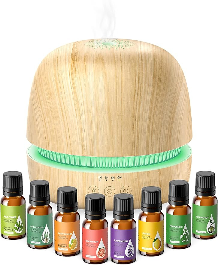 Essential Oil Diffuser & Top 8 Essential Oils Set, 7 Ambient Lights, 300ml Aromatherapy Diffuser ... | Amazon (US)