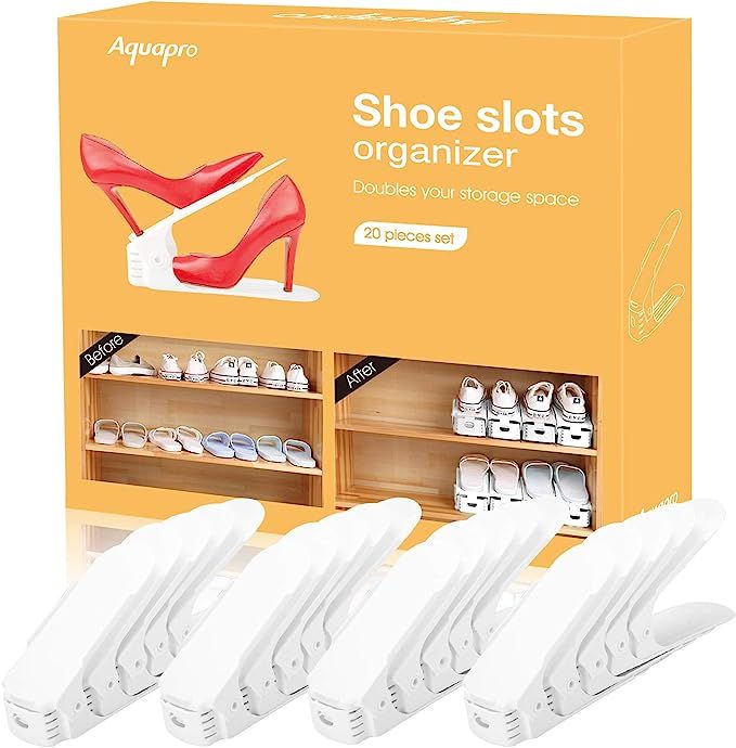 AQUAPRO Shoe Slots Organizer, Adjustable Shoe Stacker Space Saver, Double Deck Shoe Rack Holder f... | Amazon (US)