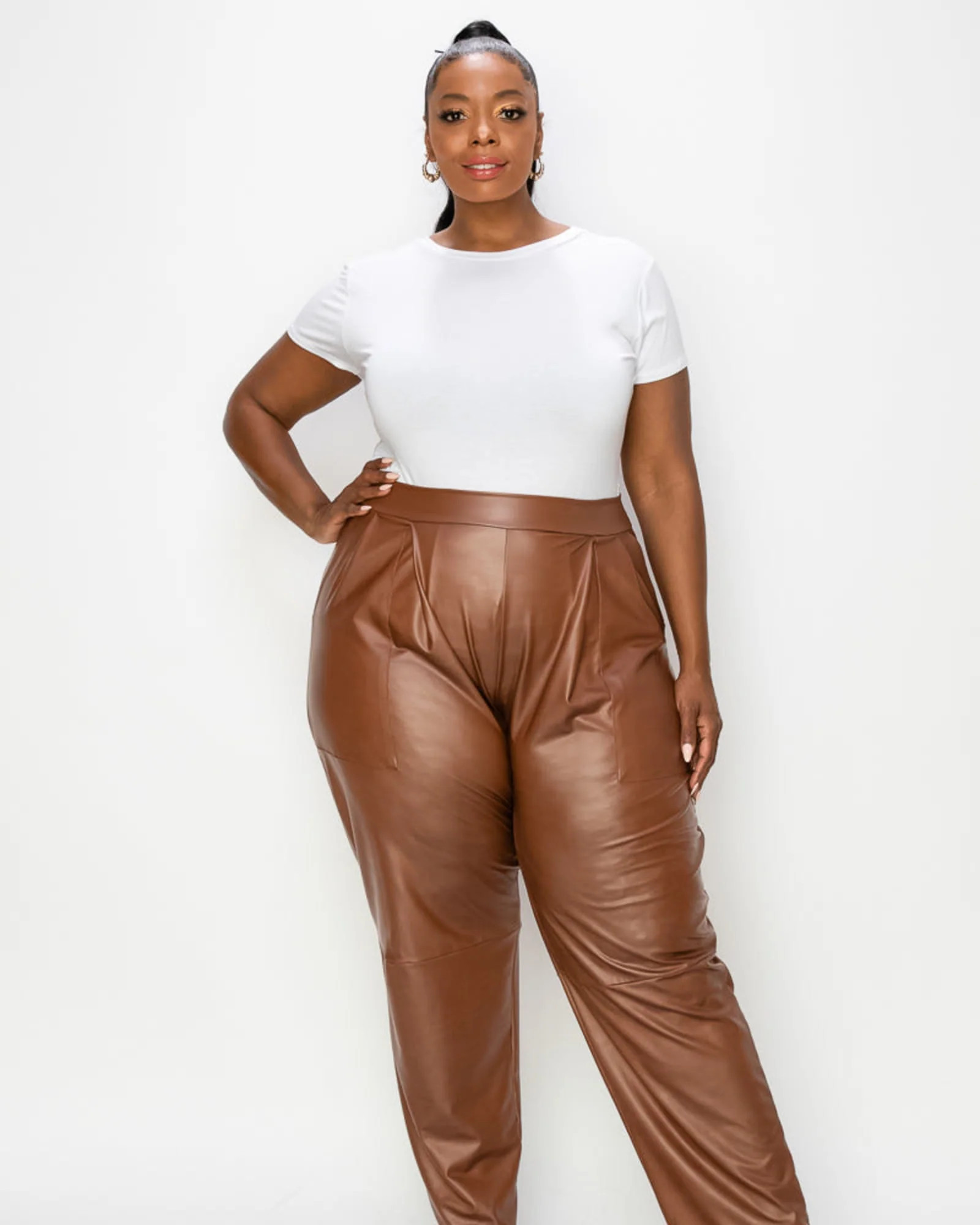 Elise Vegan Leather Pocket Pants | Camel | Dia & Co
