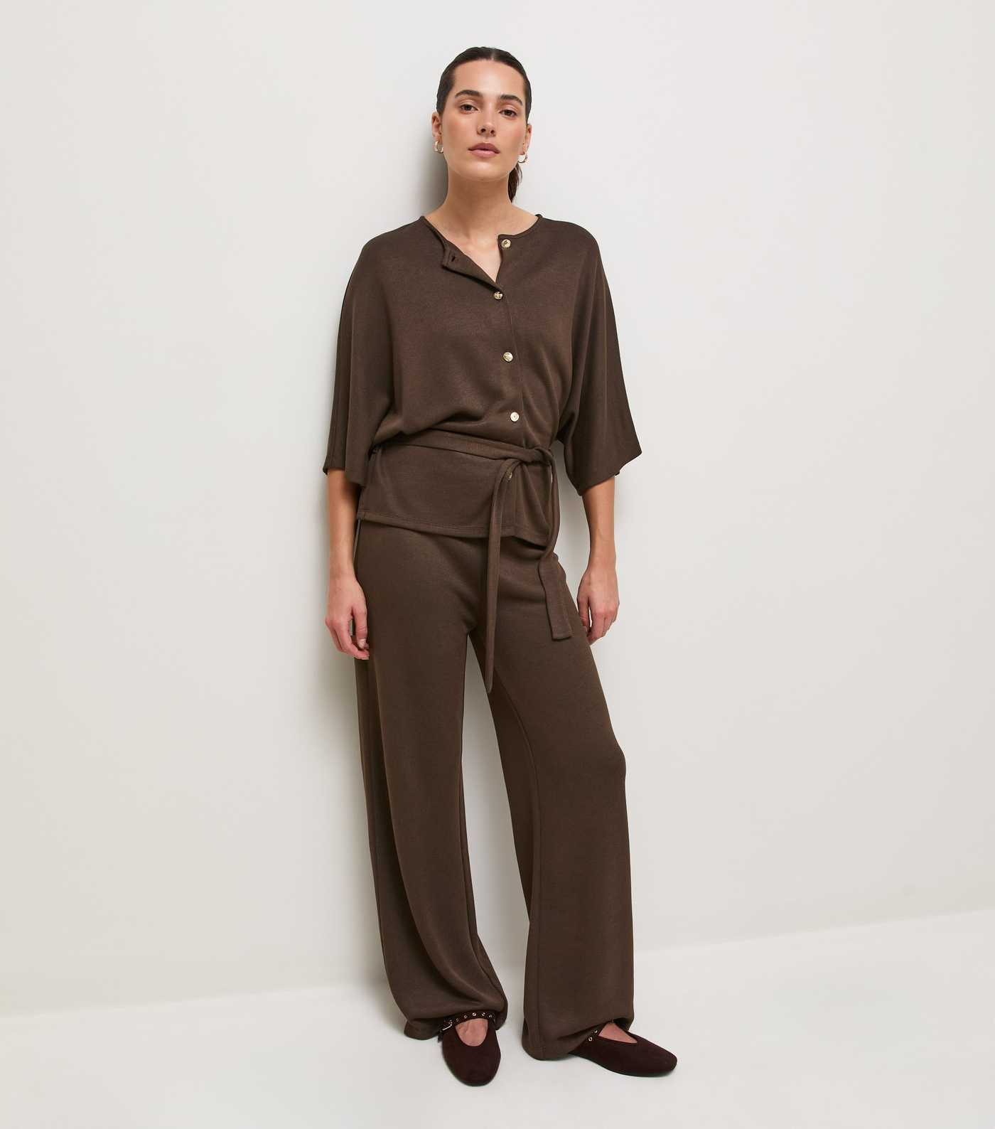 Dark Brown Soft Touch Wide Leg Trousers | New Look | New Look (UK)