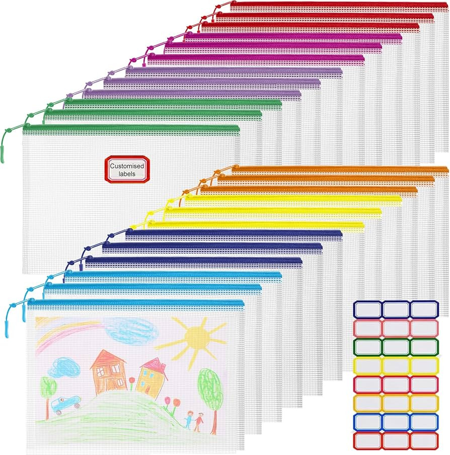 YOPCDJ 24pcs Mesh Zipper Pouch File Bags Puzzle Storage Bags, A4 13.5x9.5 Inches Large Reusable Z... | Amazon (US)