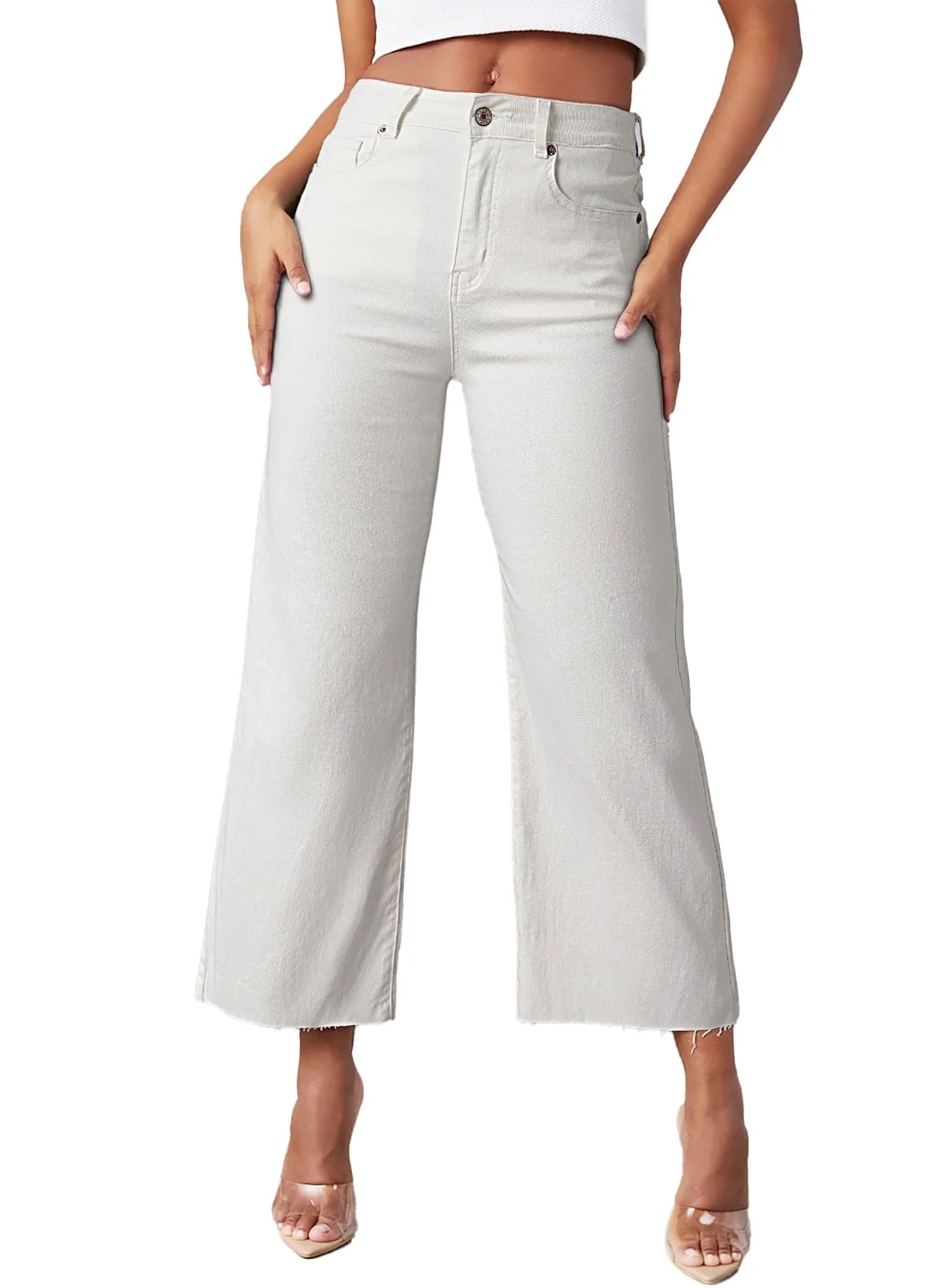 Dokotoo Wide Leg Jeans for Women High Rised Straight Capri Jeans with Pockets US Size 6 | Walmart (US)