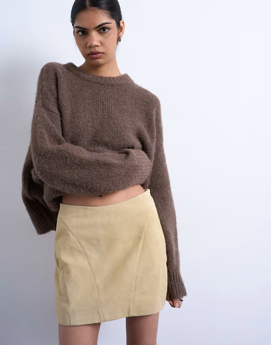 Topshop real suede pelmet mini skirt in buttermilk-Yellow | ASOS (Global)