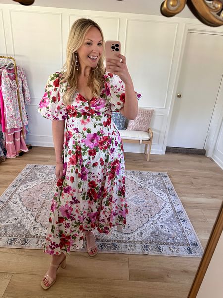 Perfect for a garden themed wedding 🤩 I love the print on this and the back tie is stunning! Wedding guest dress - spring occasion. I’m wearing a med  

#LTKwedding #LTKmidsize #LTKSeasonal