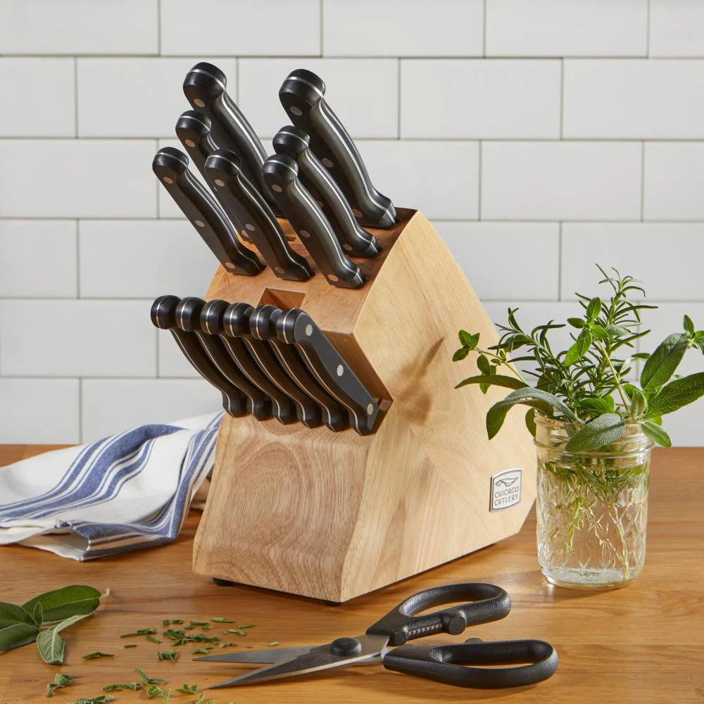 Chicago Cutlery 15 -Piece Knife Set with Block Stainless Steel in Black | 1080719 | Lowe's