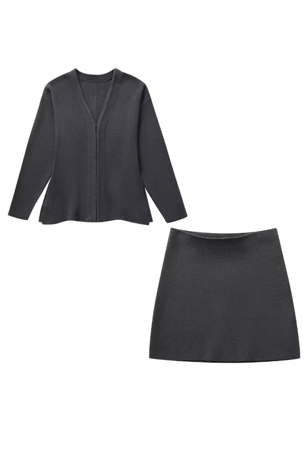 Womens Cozy Stylish  Knit Two-Piece Skirt Set Grey / L | Mia Belle Girls