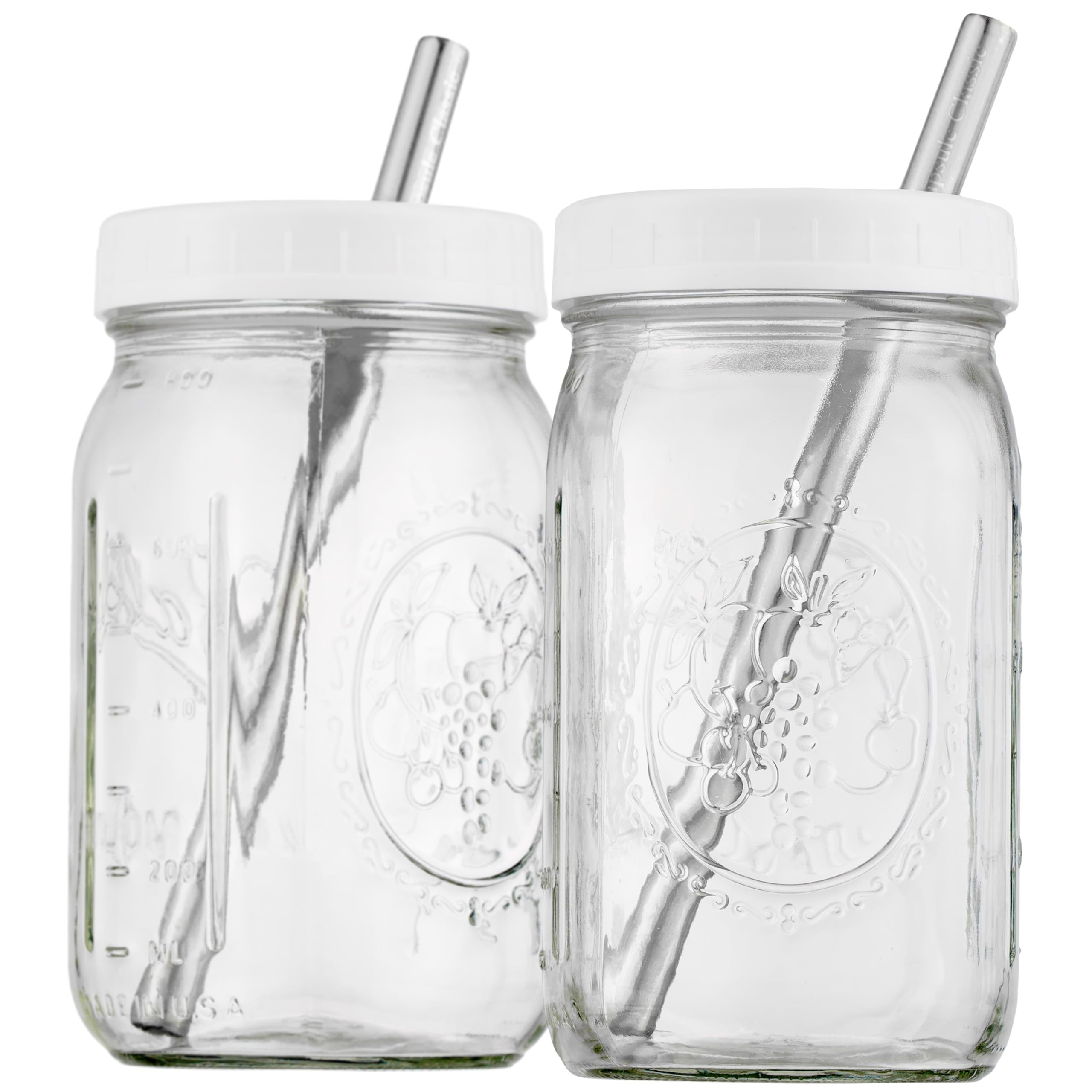 Reusable Wide Mouth Smoothie Boba Tea Cups Bubble Tea Cups with Lids and Silver Straws Mason Jars... | Amazon (US)