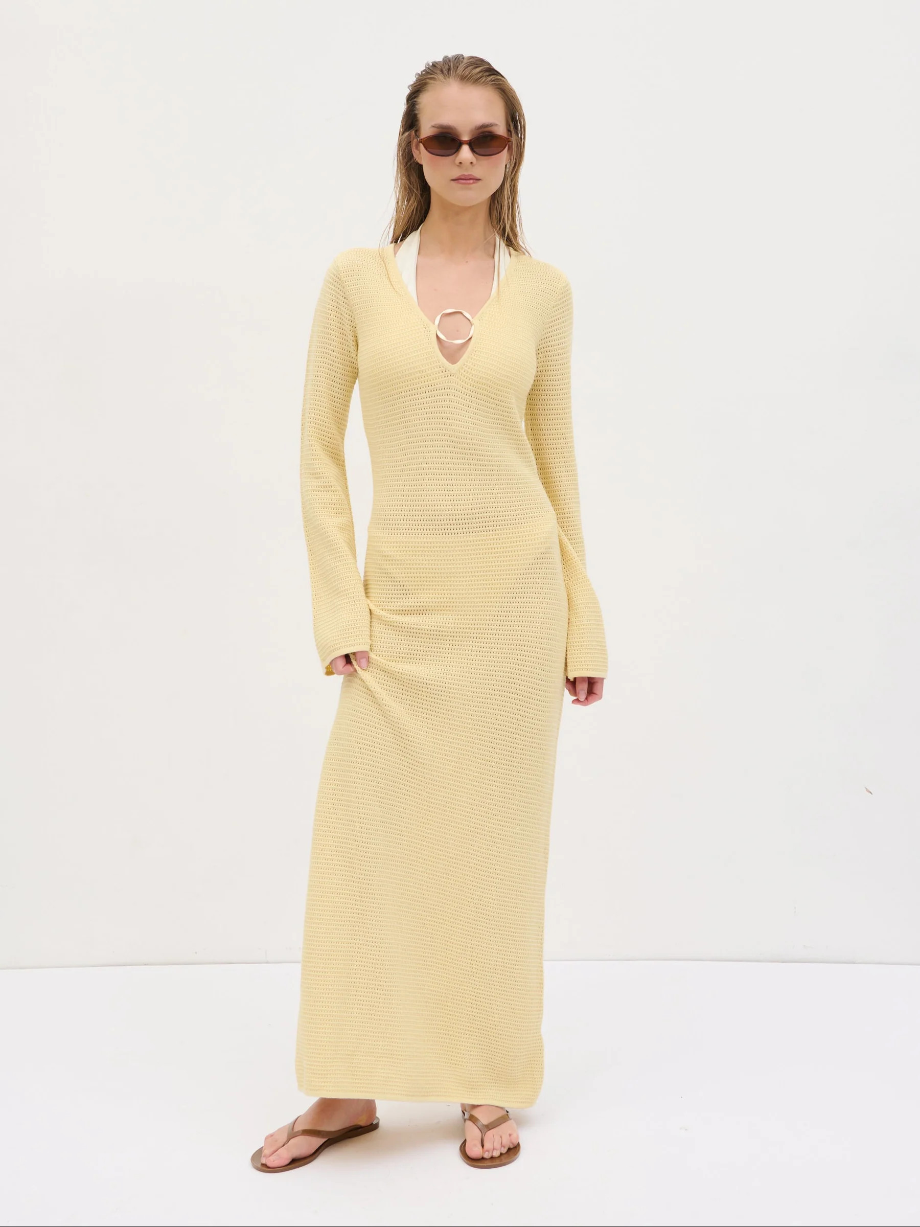 Riviera Hardware Knit Midaxi Dress - Lemon | Pretty Lavish (UK)