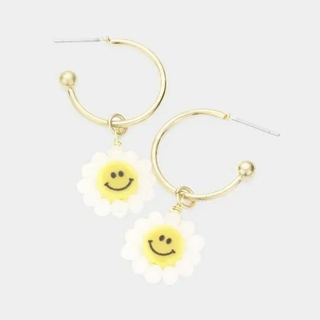 Metal Half Hoop Smile Flower Dangle Earrings | Walmart (US)