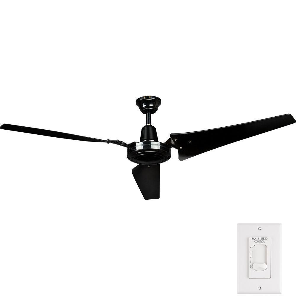 Industrial 60 in. Indoor Black Ceiling Fan with Wall Control | The Home Depot