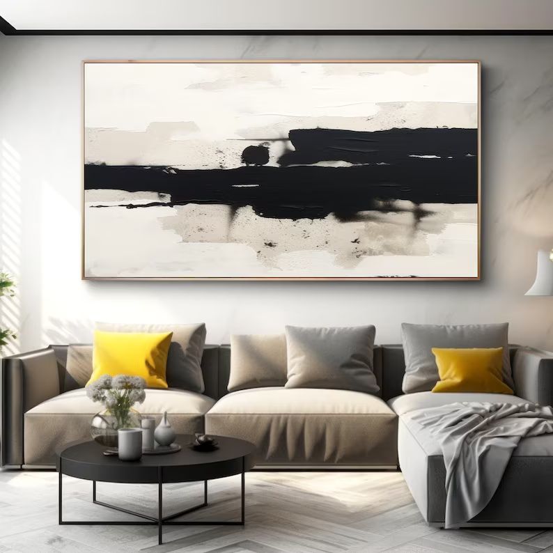 Oversized Minimal Black Canvas Artwork on Canvas, Horizontal Black Wall Art for Master Bedroom, F... | Etsy (US)