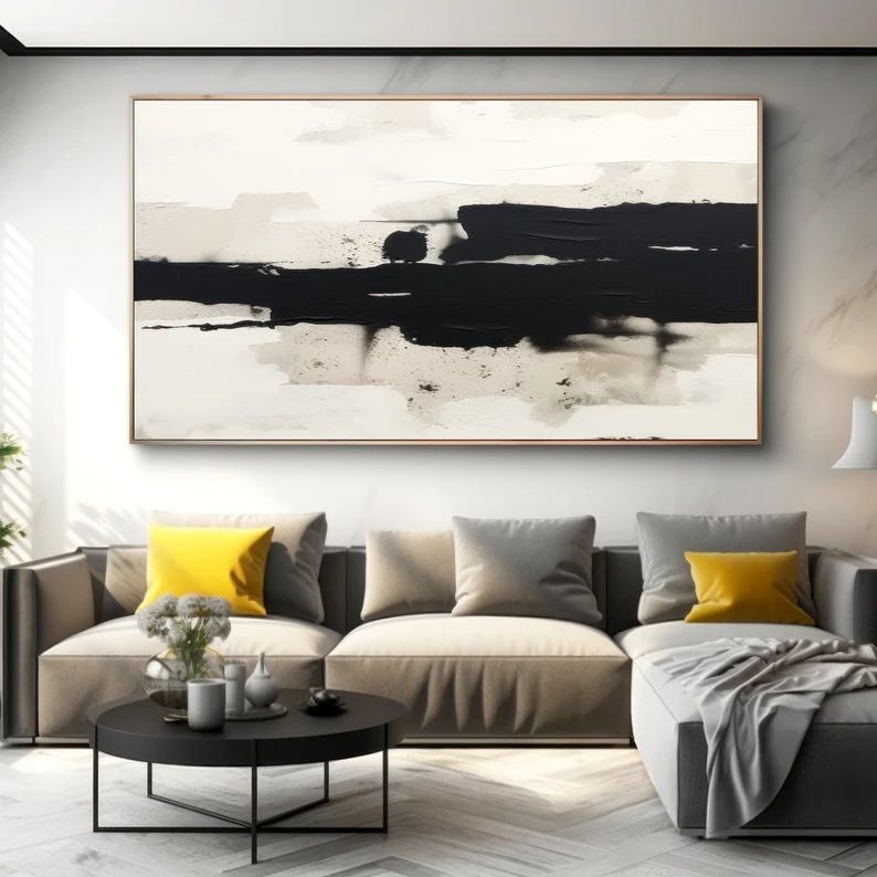 Oversized Minimal Black Canvas Artwork on Canvas, Horizontal Black Wall Art for Master Bedroom, F... | Etsy (US)