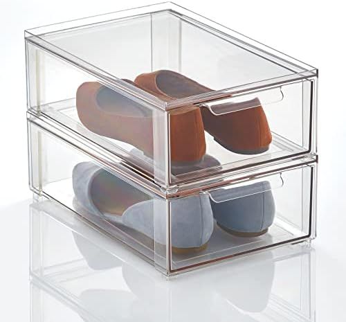 mDesign Plastic Stackable Closet Storage Box with Pull-Out Drawer - Container for Organizing Men's a | Amazon (US)