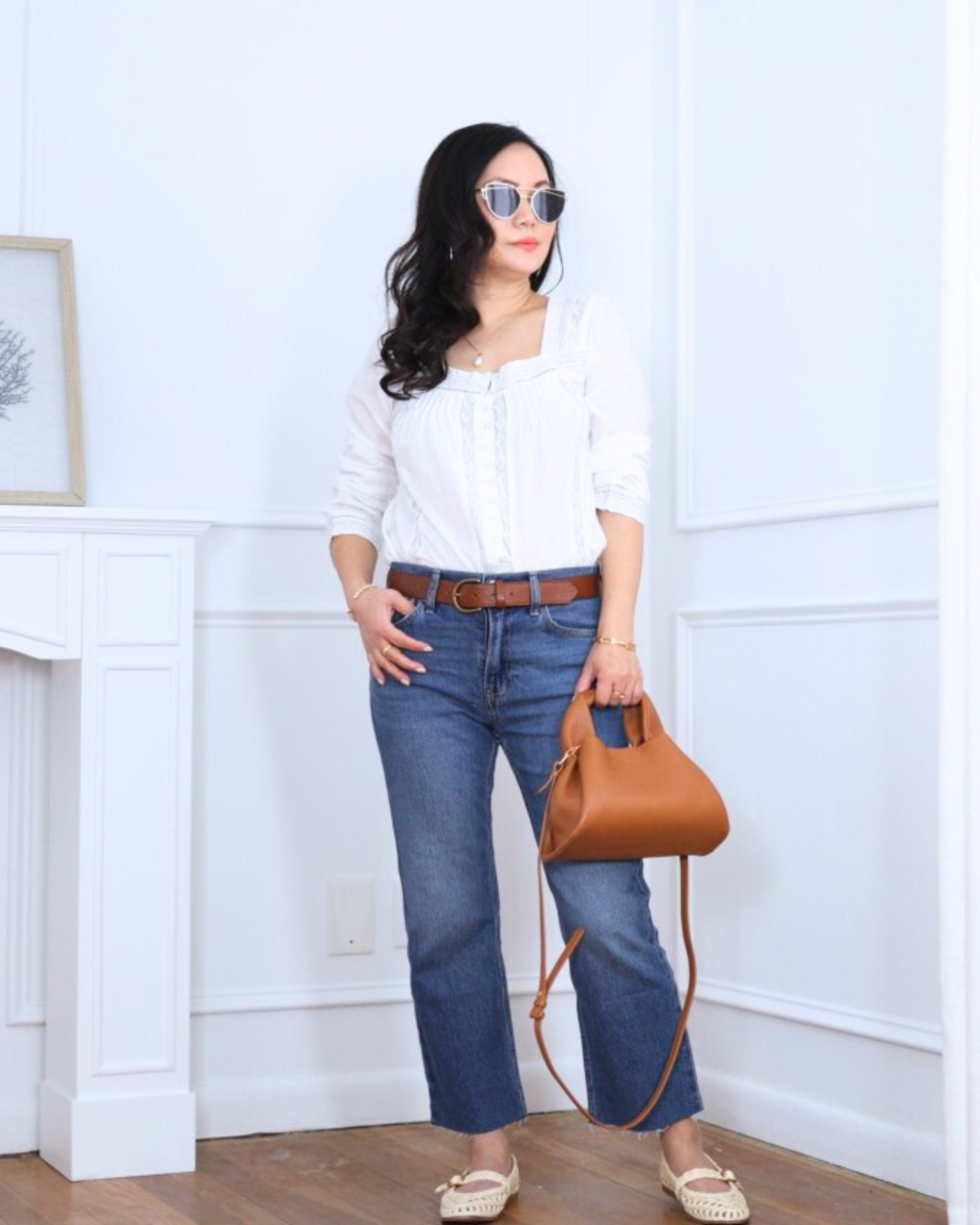 A lace trim top paired with straight jeans from GAP and classic Mary Janes — soft, feminine details balanced with an easy everyday feel. I’m 5’2, wearing size XS.

#LTKOver40 #LTKPetite #LTKootd