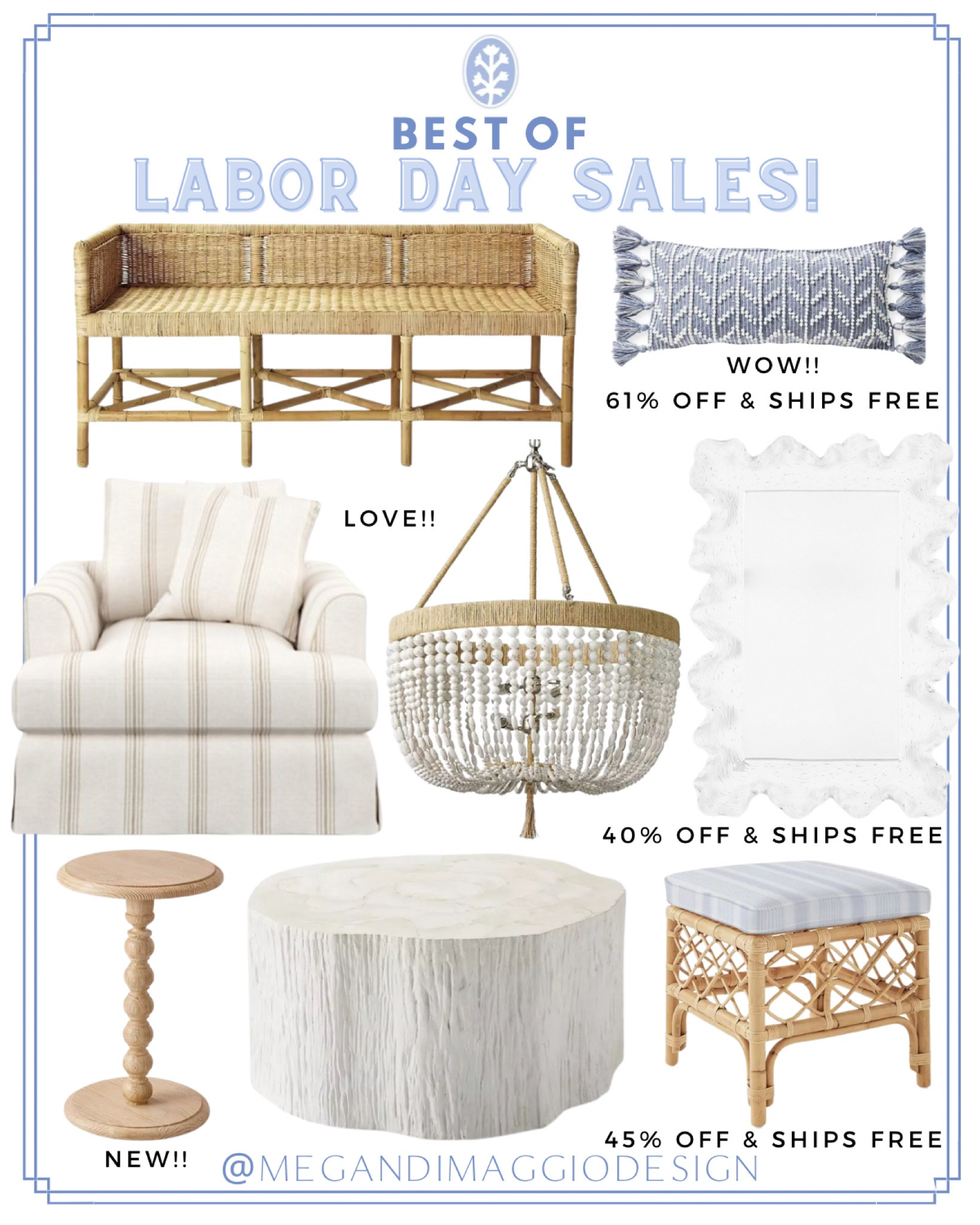 Best of Labor Day weekend sales!!! I’ve collected the best deals up to 61% OFF 🤯🙌🏻 to share with you if you’re shopping this weekend!! 

Including so many coastal home decor favorites like our best selling white scalloped powder room mirror is the lowest price I’ve ever seen at 40% & SHIPS FREE!! 👏🏻👏🏻👏🏻

Both this $50 lumbar pillow and striped ottoman are not only on clearance but now ship free too!! 

And how pretty is this new striped slipcovered chair?! Score it for 30% off this weekend only!! Even more linked 🤍

#LTKFallSale #LTKHome #LTKFindsUnder50