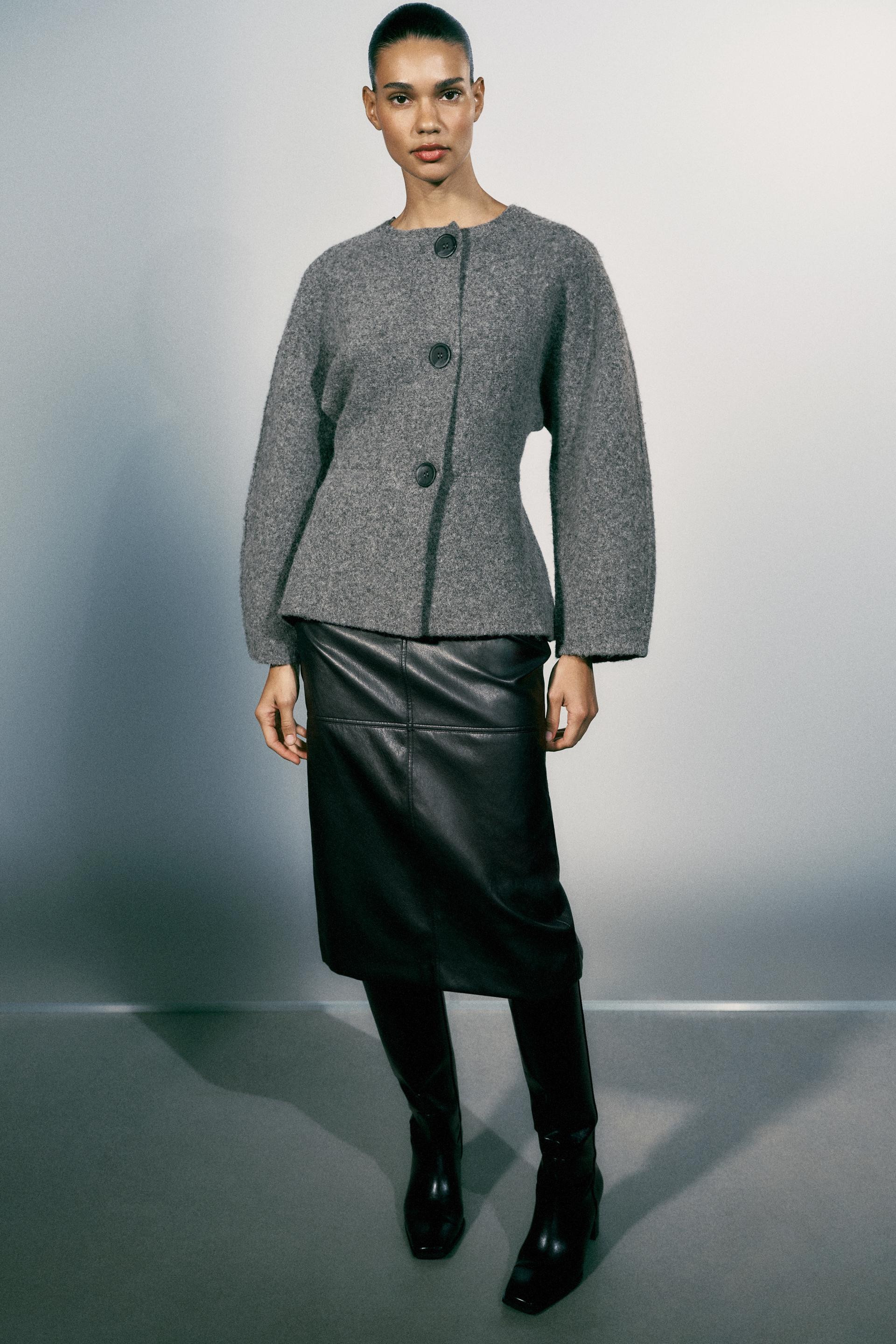 Zara - Fitted Knit Jacket - Gray - M - Woman | Zara US