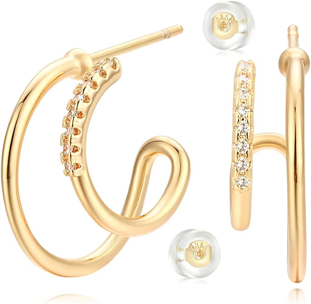 LOYATA Hoop Earrings Gold Open C Shape Thick Infinity 14K Gold Filled Simple Hypoallergenic Jewelry  | Amazon (US)