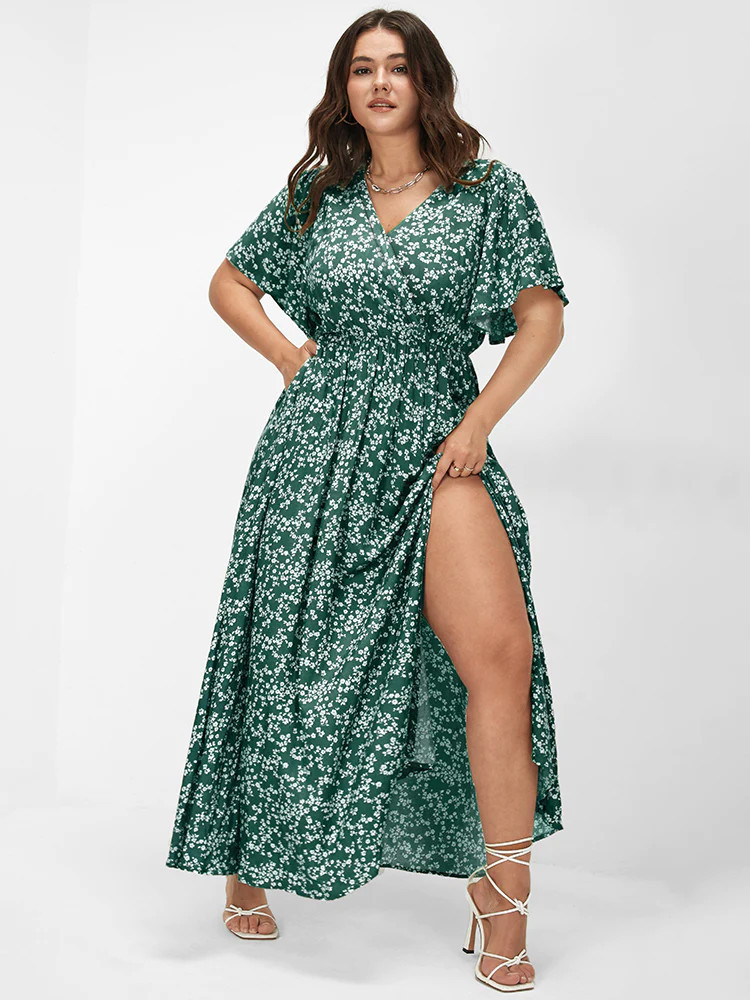 Bloom Dress - Flutter Sleeve Ditsy Floral Pocket Split Maxi Dress | Bloomchic