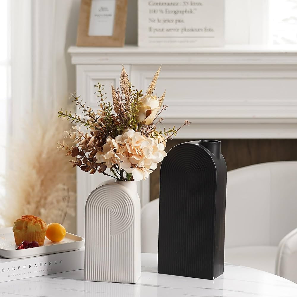 TERESA'S COLLECTIONS Black and White Vases for Decor, Modern Ceramic Vase, Fall Decorative Hallow... | Amazon (US)