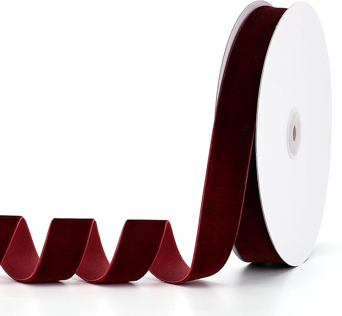 Burgundy Velvet Ribbon 1" x 20Yd,Great for Gift Wrapping,Hair Bows Making, Wreaths,Wedding and Ch... | Amazon (US)
