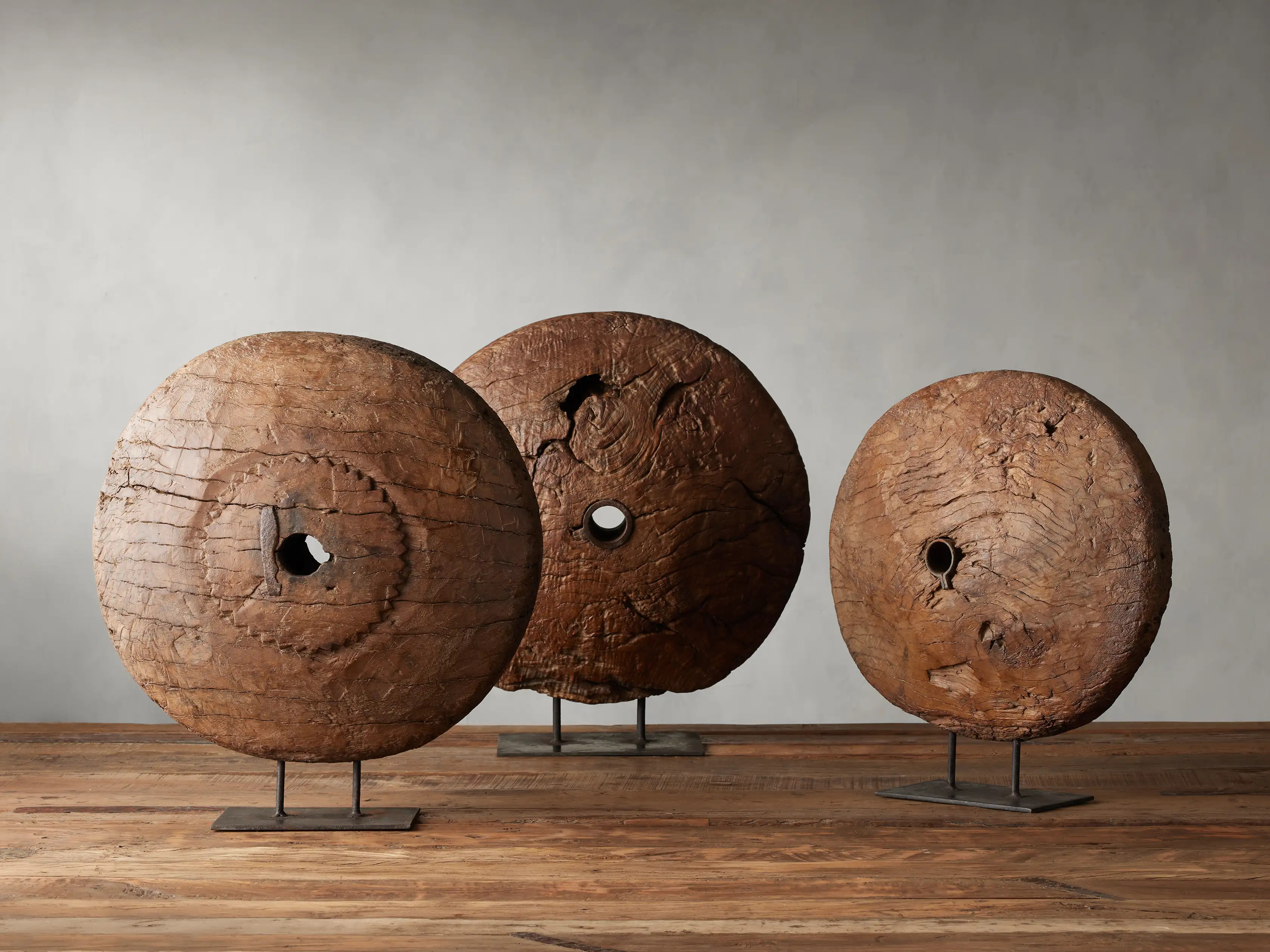 Wooden Cart Wheel On Stand | Arhaus