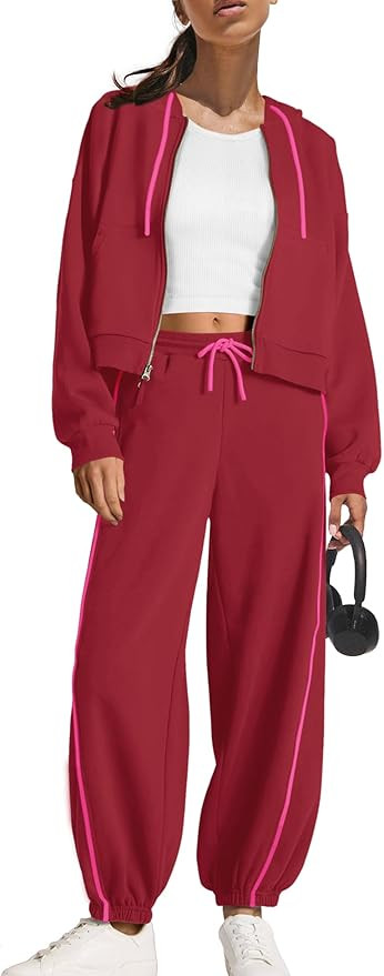 Panadila Womens Sweatsuits 2 Piece Set Zip Up Hoodie and Barrel Sweatpants Piping Sweatshirt Trac... | Amazon (US)