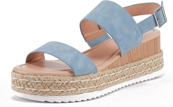 LAICIGO Women’s Platform Espadrilles Ankle Strap Buckle Open Toe Rubber Chunky Wedge Sandals | Amazon (US)