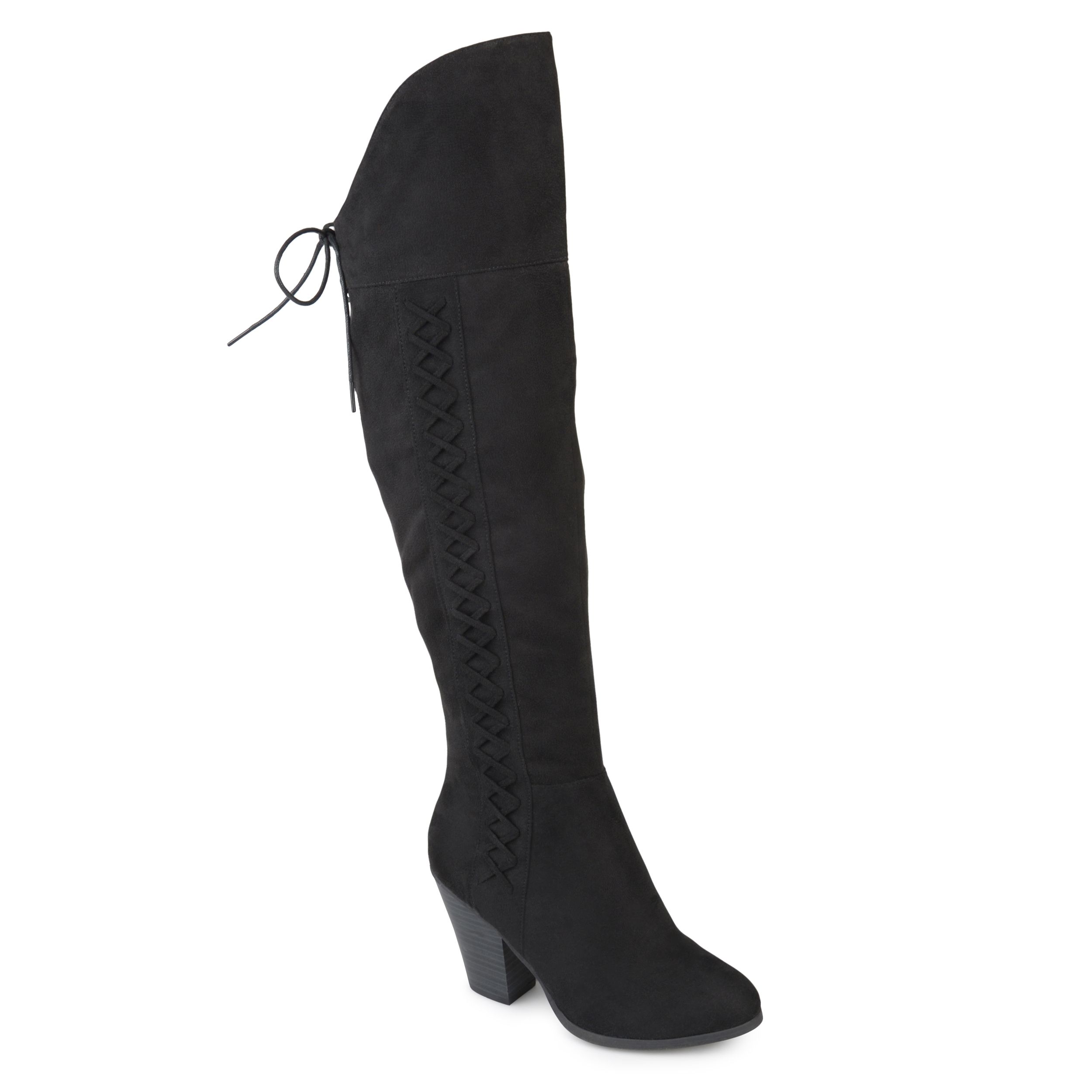 Womens Wide Calf Faux Leather Faux Lace-up Over-the-knee Boots | Walmart (US)