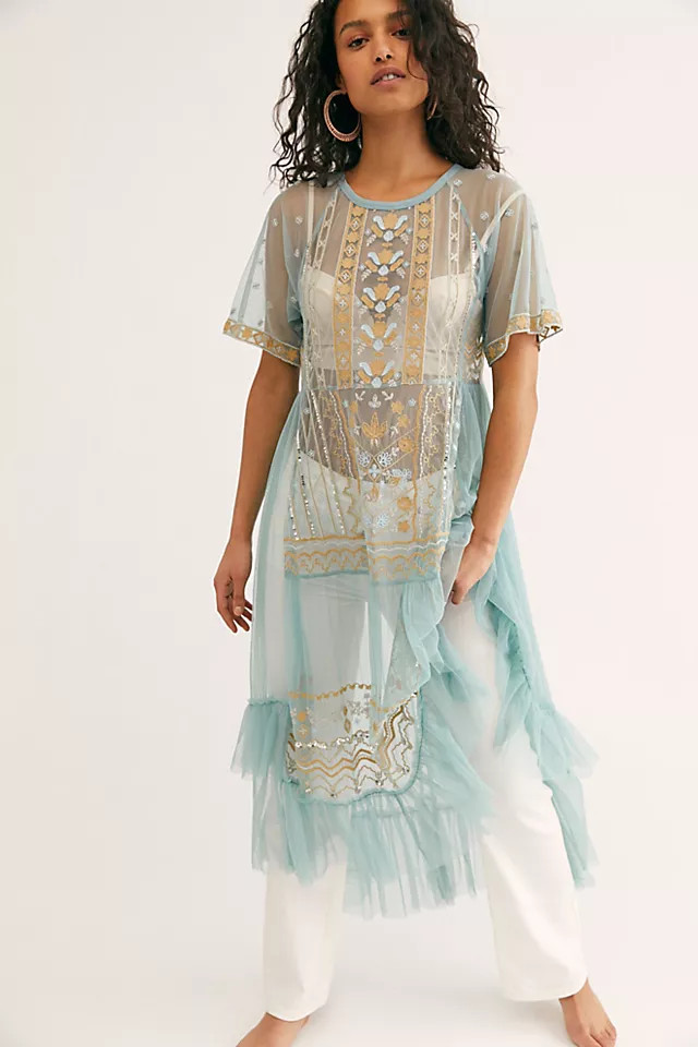 knee length dresses for ladies FREE PEOPLE Maxi BLUEBELL Patchwork Tiered Dress