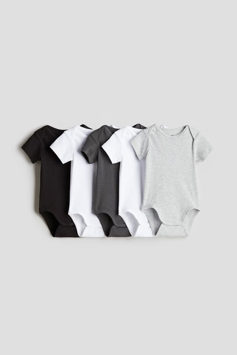5-pack Cotton Bodysuits - Dark grey/Light grey marle - Kids | H&M AU | H&M (AU)