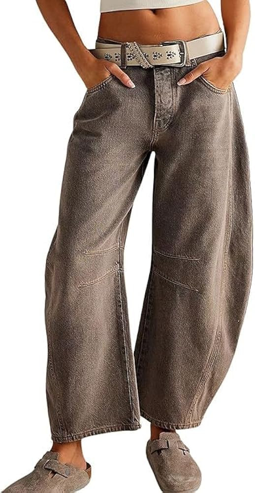 Barrel Jeans Women,Women's Baggy Jeans Wide Leg Mid Waist Denim Pants Boyfriend Cropped Barrel Je... | Amazon (US)