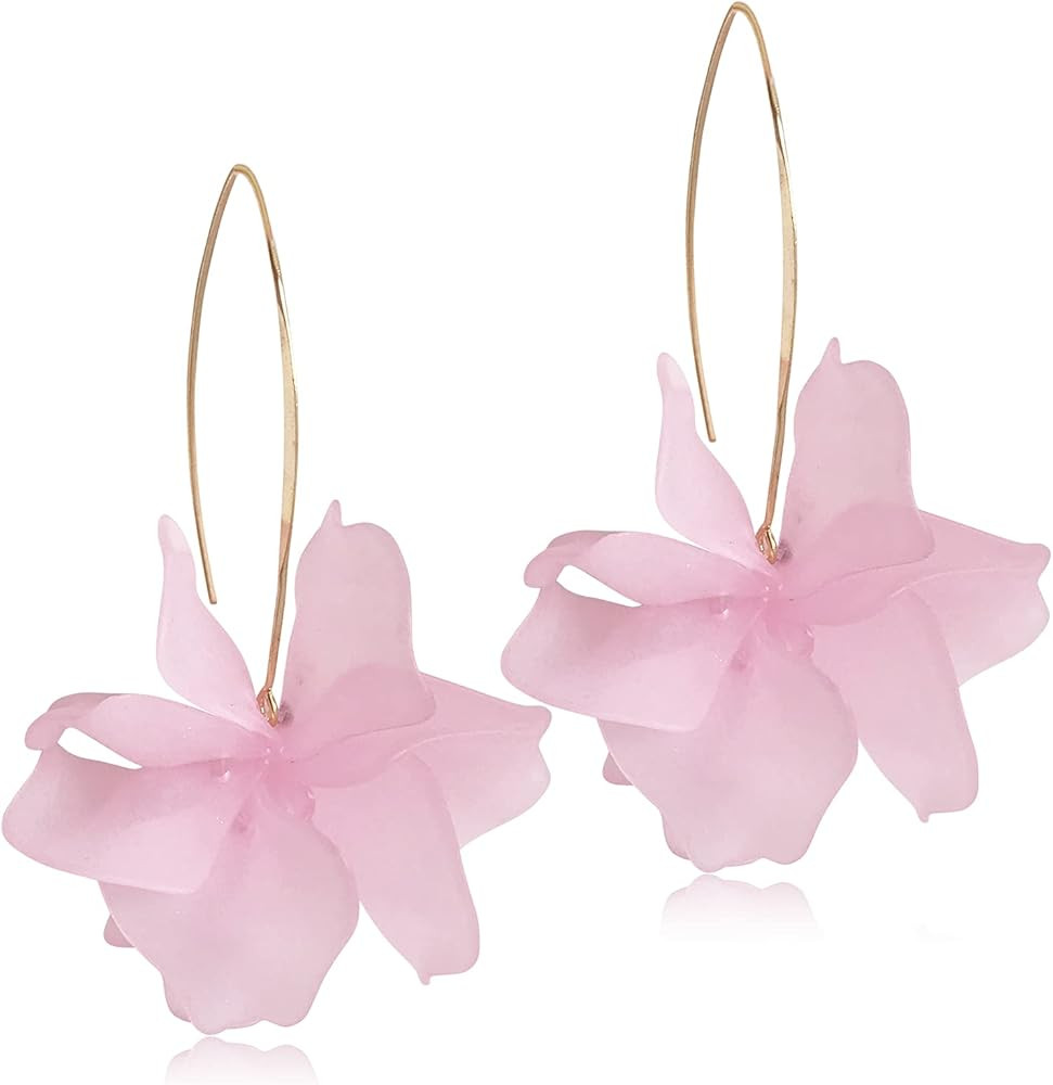 D.Rosse Boho Rose Petal Dangle Resin Earrings - Long Drop Acrylic Tiered Flower Earrings - Statement | Amazon (US)