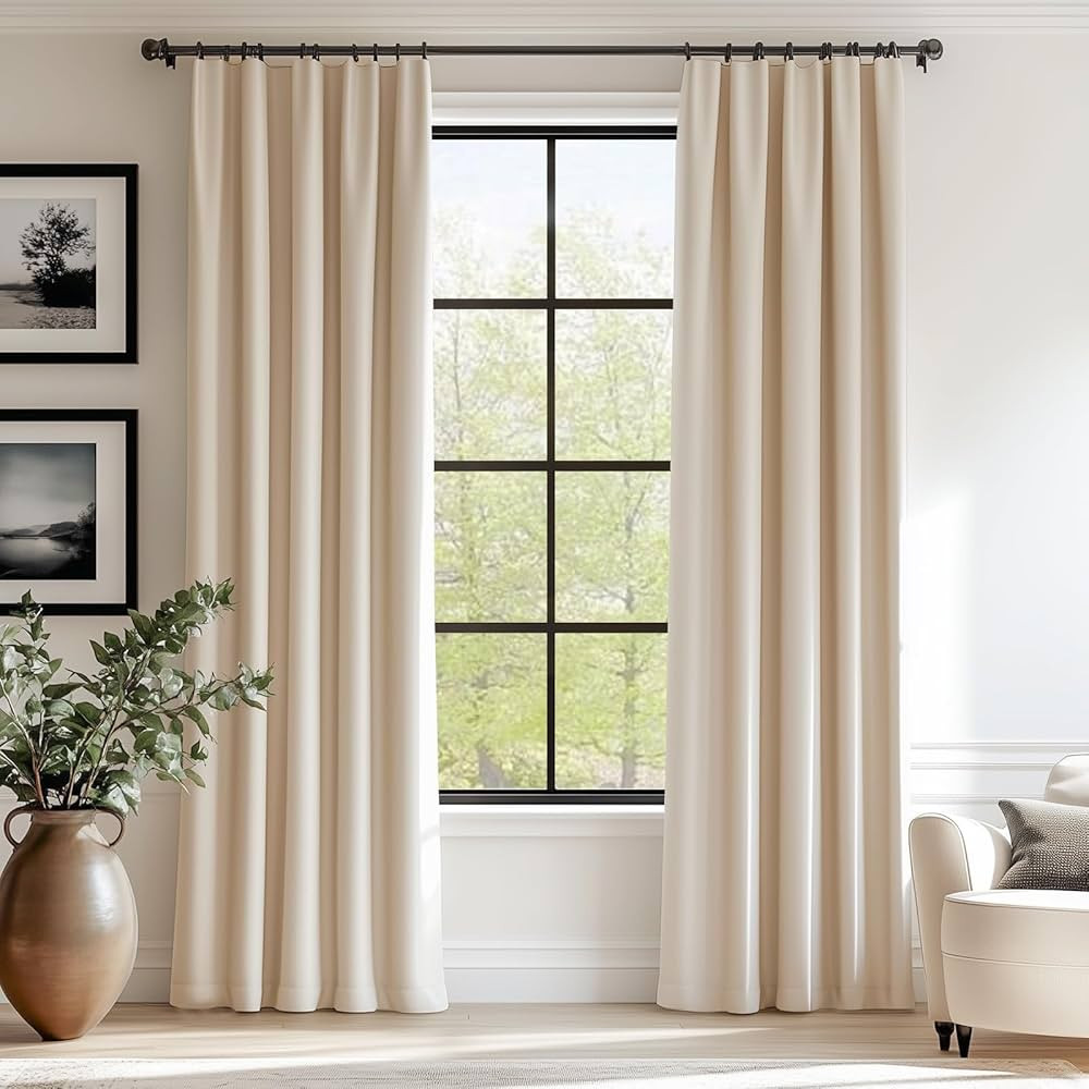 Lazzzy Velvet Curtains Beige 120 Inches Extra Long Thermal Insulated Drapes for Living Room Bedro... | Amazon (US)