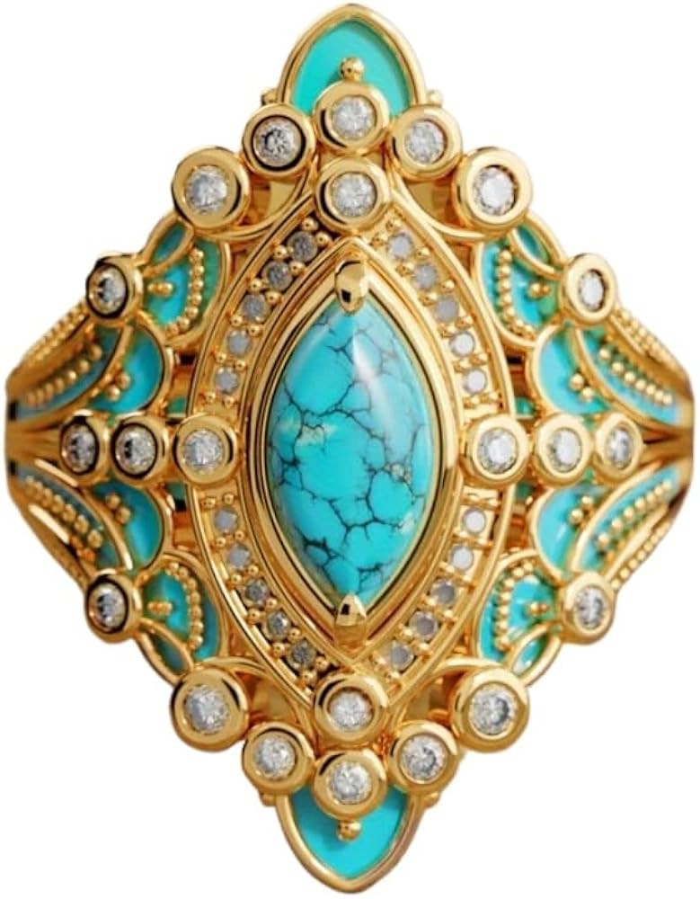 Retro Blue Enamel Synthetic Turquoise Wide Ring for Women Daily Party Jewelry Accessories, 8 UK, ... | Amazon (UK)