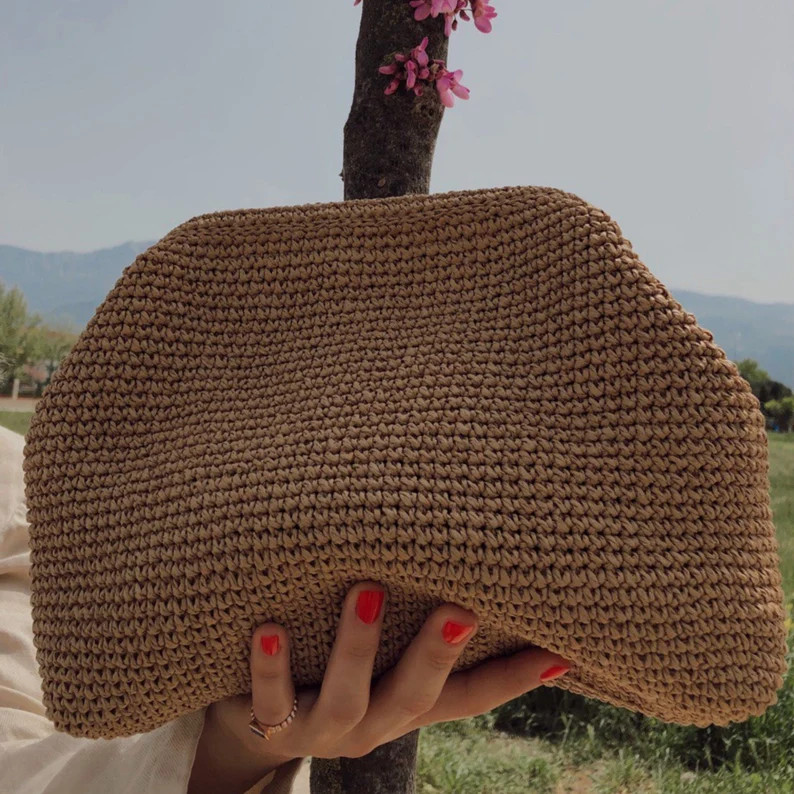 Raffia Beige Clutch Bag for Wedding  Straw Knitted Raffia Bag - Etsy UK | Etsy (UK)
