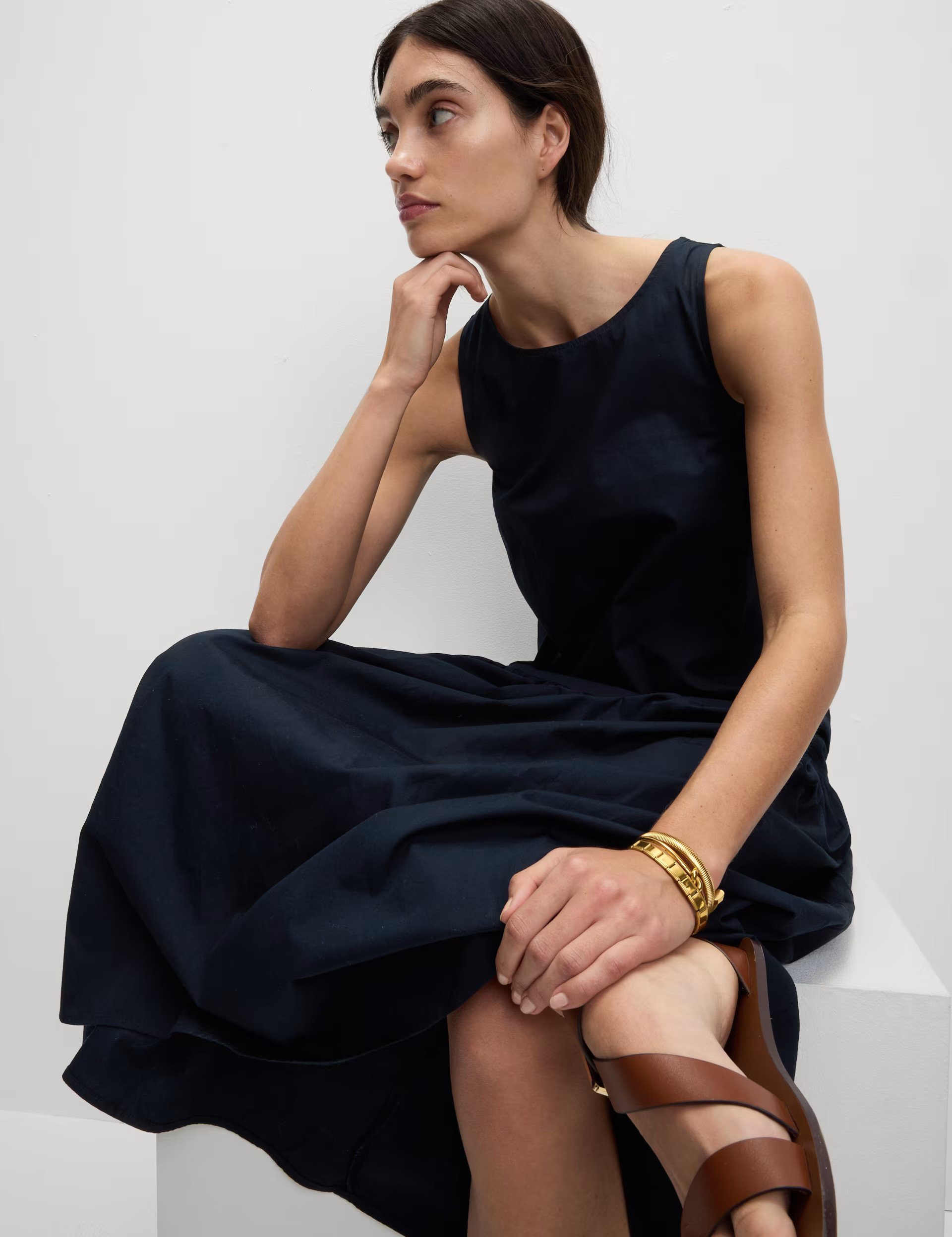 Pure Cotton Midaxi Drop Waist Tiered Dress | Marks & Spencer (UK)
