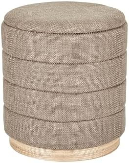 Round Ottoman with Storage – Elegant Durable Linen Upholstered Footrest Bench for Living Room, ... | Amazon (US)