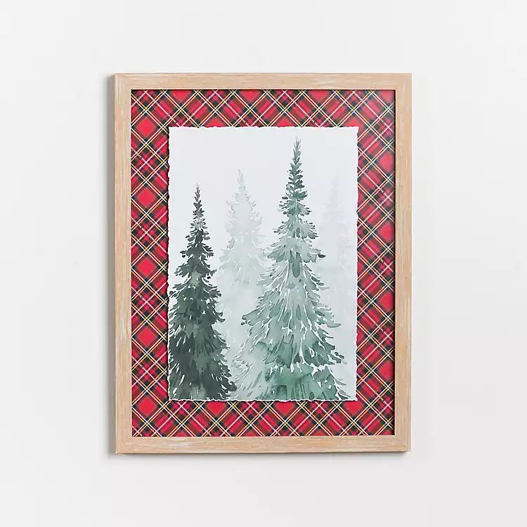 Watercolor Trees and Red Plaid Framed Art Print | Kirkland's Home