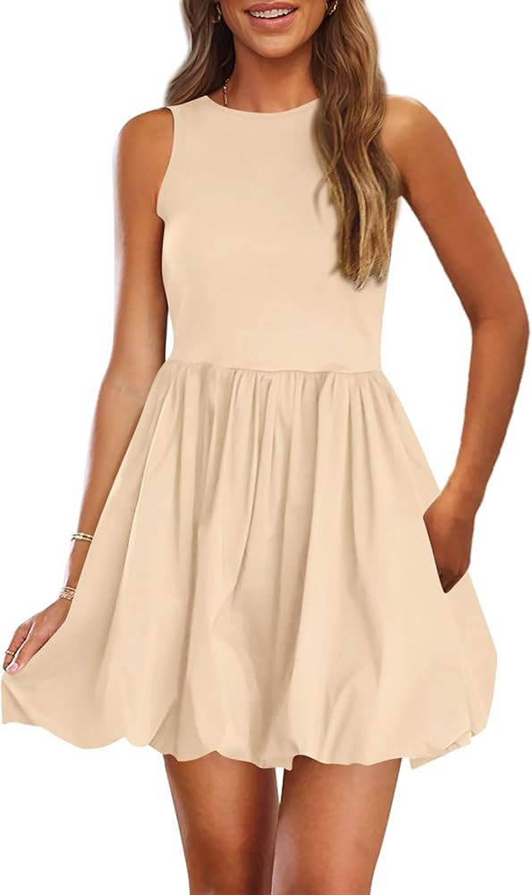 PRETTYGARDEN Summer Dresses for Women 2026 Casual Sleeveless Tank Mini Short Dress Crew Neck Bubb... | Amazon (US)