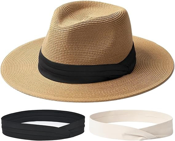 FURTALK Panama Hat Sun Hats for Women Men Wide Brim Fedora Straw Beach Hat UV UPF 50 | Amazon (US)