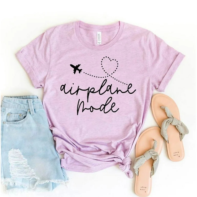Airplane Mode T-shirt Vacation Shirts Wanderlust Gift Women's Aviation Top Adventure Tshirt Trave... | Walmart (US)