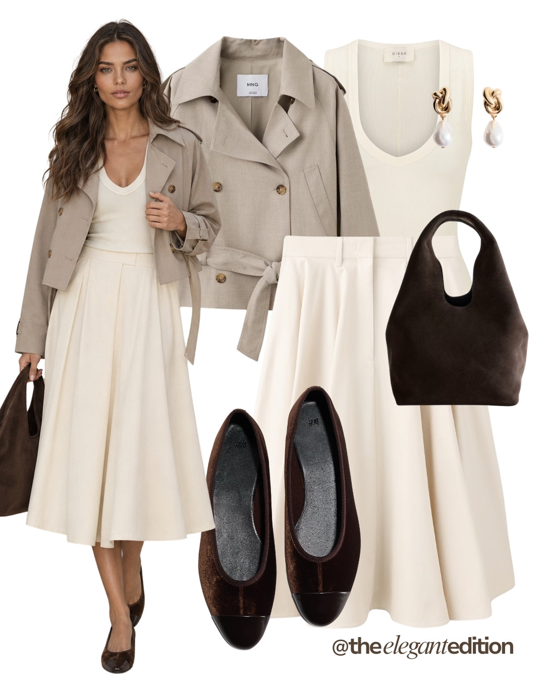 TRENCH JACKET LOOK - Cropped trench jacket layered over a cream midi skirt and tank, an easy way to transition your summer wardrobe into pre-fall #trenchjacket #midiskirt #balletflats #LTKautumn #LTKshoes #LTKstyletip 

 #LTKFashionMonth #LTKeurope #LTKautumn