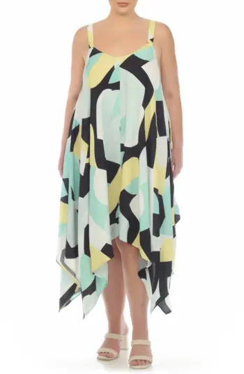 BOHO ME Print Handkerchief Hem Maxi Dress in Aqua/Yellow at Nordstrom Rack, Size 3X | Nordstrom Rack