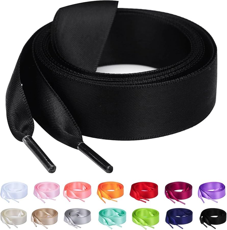 Booyckiy 3/4" Wide Satin Ribbon Shoelaces Flat Colorful Shoe Laces for Women Girls | Amazon (US)