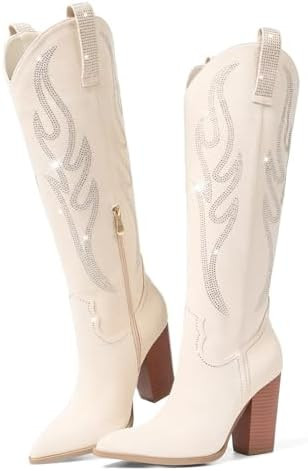 Celbreez Cowboy Boots for Women Cowgirl Boots Women Suede Knee High Boots Rhinestones Embroidered... | Amazon (US)
